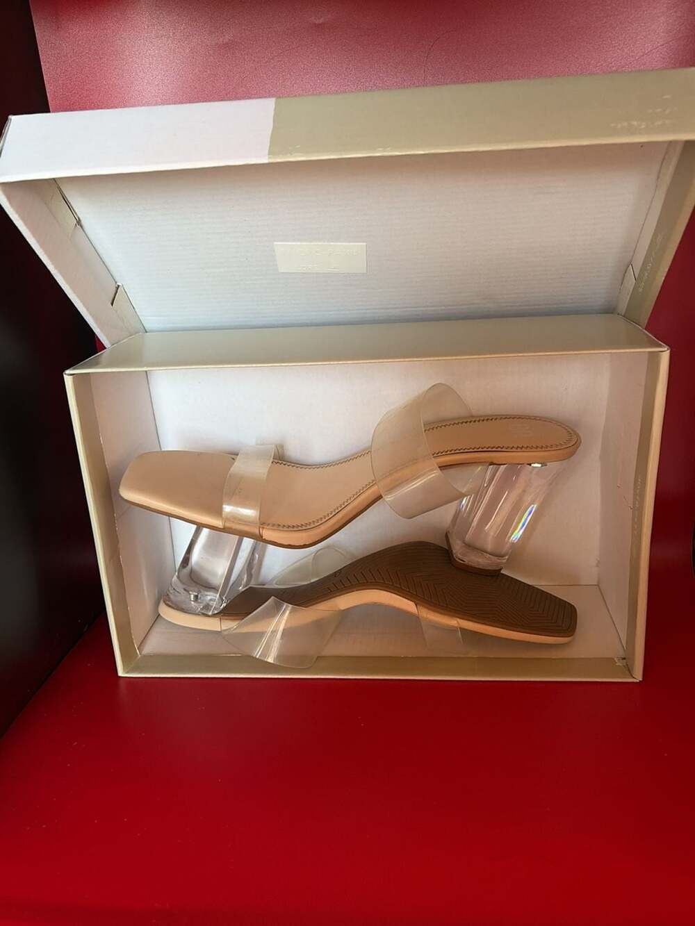 BP. Clear Strap Square Toe Chunky Block Heel Sandals